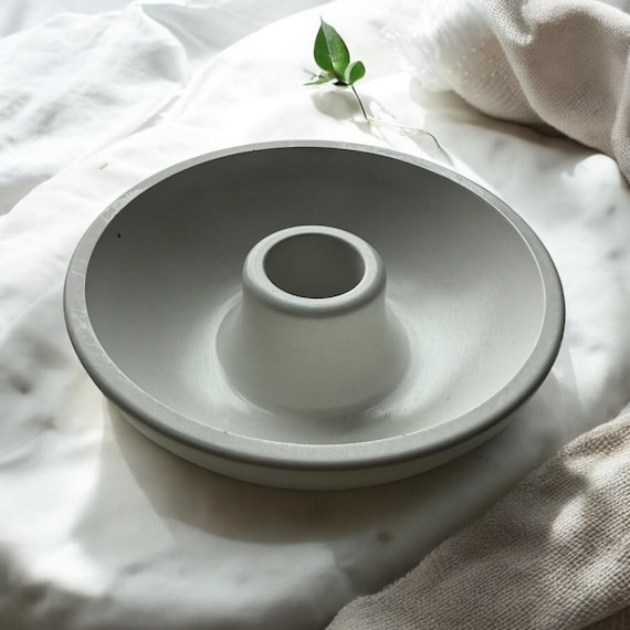 White Cement Holder for Taper Candle, Luxury Table Setting, Hand-Poured.