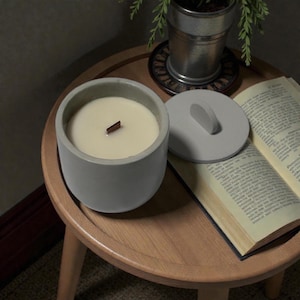 Concrete Jar Candle with Lid • Wood Wick Soy Candle • Minimalist Luxury Candle • Modern Neutral Home Decor • Spa Candle • Gift for Her