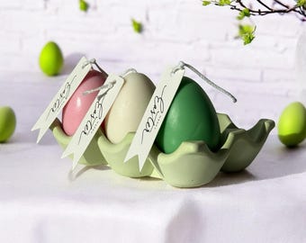 Set di candele a forma di uovo di Pasqua in vassoio, set di candele decorative pasquali, candele a forma di uovo color pastello, decorazioni primaverili per la casa, regalo di Pasqua, set di candele in cera di soia