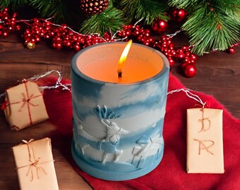 Christmas Candle: Coconut Apricot Wax in Concrete Jar, Handmade 6 oz