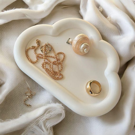 Cloud Jewelry Tray • Handmade Gypsum Trinket Dish • Aesthetic Ring Holder • Minimalist Home Decor • Gift for Her • Vanity Organizer.
