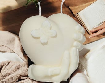 Handmade Heart Candle with Hands | Sculptural Love Candle | Romantic Gift | Minimal Aesthetic Home Decor