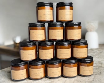 Handmade Soy Candle in Amber Jar, Scented Candle, Clean Burning Candle, Cozy Home Decor, Gift for Her