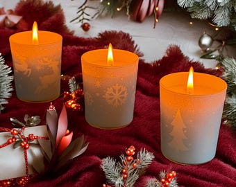 Christmas Scented Candle Set of 3, Coconut Apricot Wax, Holiday Candles