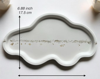 Gypsum Wavy Tray with Gold Accents, Handmade Decorative Tray, Jewelry & Candle Tray, Minimalist Home Decor, Vanity Organizer