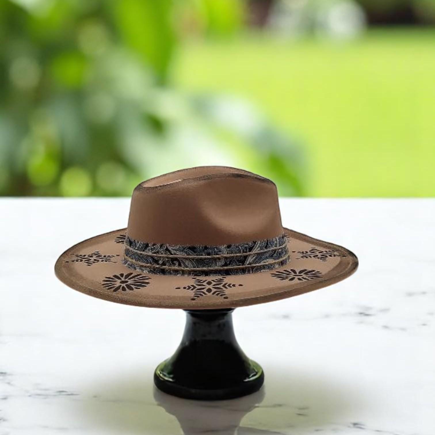 Hand painted custom floral wide brim fedora Hand Painted Floral Fedora Hat, Wide Brim Rancher Hat - Etsy main image 4