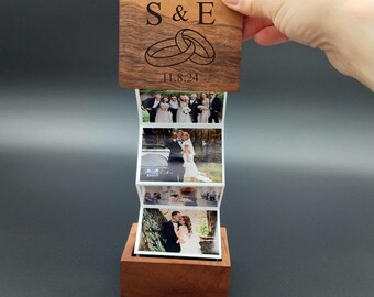 Personalized Perfect Anniversary Gift - Best Gifts for Her Christmas - Wedding Gifts - Pull Out Wooden Photo Box - Custom Boyfriend Gifts