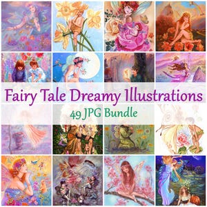 Wielokolorowe bajkowe ilustracje książek vintage wydruki DIY Junk Journal Supplies Antique Fairy Pages Vive Color 49 jpg