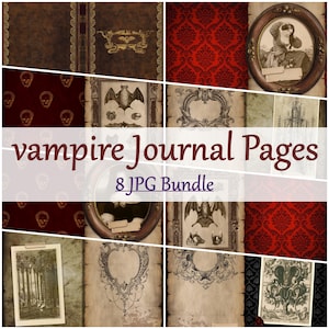 Paquete de patrones de vampiros oscuros: suministros de bricolaje para proyectos vintage, páginas de diario gótico, impresiones negras antiguas, juego de 8 (jpg)