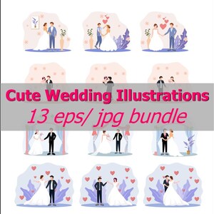 Love filled Wedding Graphics Pack Ideal for DIY Cards Scrapbooking Journaling Whimsical Illustrator Bundle 13 jpg eps