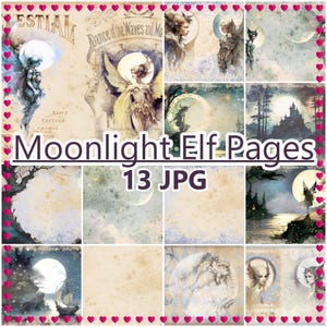 Journal féerique elfe clair de lune Pages imprimables fournitures magiques vintage Sublimation numérique sirène romantique 13 jpg