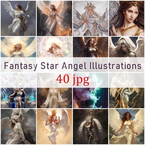 Fantasie ster engel illustraties hemelse schoonheid hemel vleugels digitale prints kunst decor DIY interieur achtergronden 40 jpg