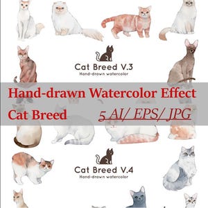 Pack d'oeuvres d'art de race de chat imprimable Fournitures imprimables mignonnes pour cartes et scrapbooking illustré à la main 5 ai eps jpg