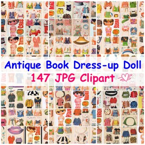 Antique book dress-up baby doll vintage paper dolls prints clipart optimized version diy gift stickers cards 147 jpg