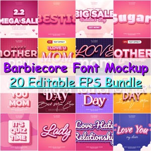 Customizable Pink Barbie Font Mockup Set Perfect for a Cute and Unique 90s Y2K Present Cutecore Nostalgic Design 20 eps