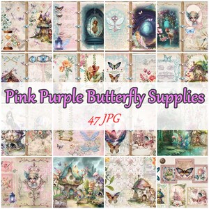 Dziennik Secret Forest Fairycore z różowym fioletowym kwiatem Hobbit House Green Magical Notes Roses diy Projects Set 47 jpg