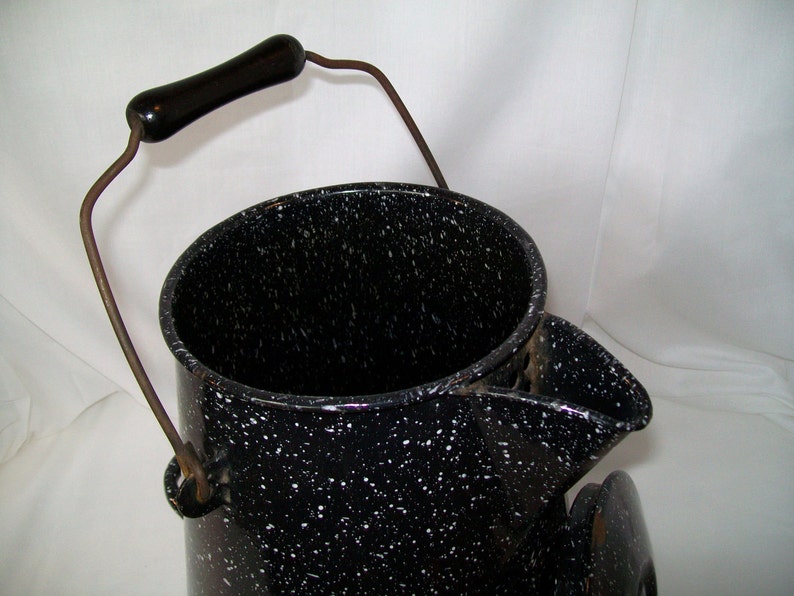 Large Enamel Coffee Pot US Navy Vollrath Co Black Splatterware Etsy
