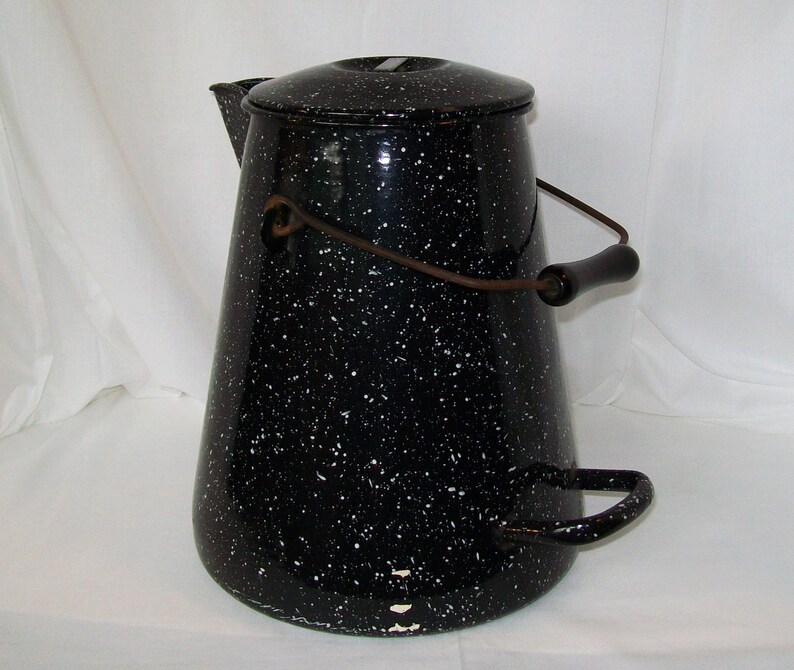 Large Enamel Coffee Pot US Navy Vollrath Co Black Splatterware Etsy