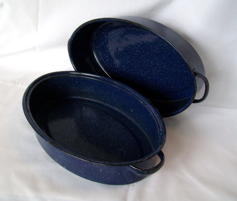 Vintage Cookware Enamel Roasting Pot Oblong Oval Roaster Blue | Etsy