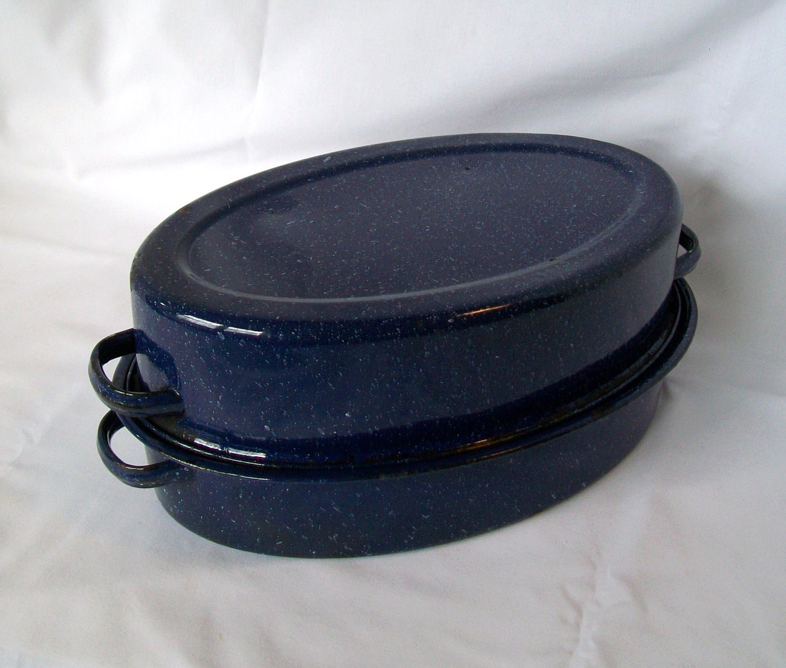 Vintage Cookware Enamel Roasting Pot Oblong Oval Roaster Blue Etsy