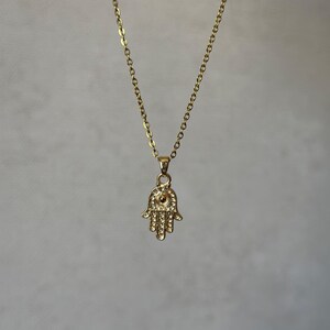 Gold Hamsa Hand Necklace, Evil Eye Protection Jewelry, Boho Spiritual Necklace, Minimalist Hamsa Pendant, Gift for Her, Lucky Charm