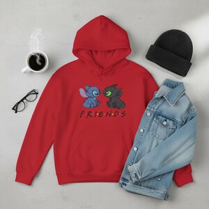 Stitch-Style Alien & Night Fury Friends Hoodie | How to train your dragon Sweatshirt Red