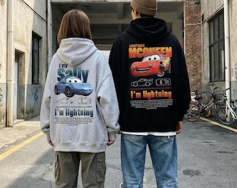 Lightning McQueen & Sally Couple Hoodie | Cars Matching Oversized Fleece Hoodie | Unisex Boxy Fit Streetwear