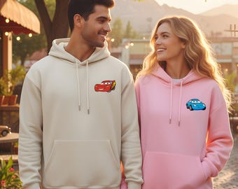 Limited Vintage Lightning McQueen & Sally Couple Hoodie: Cars Movie Matching Outfits