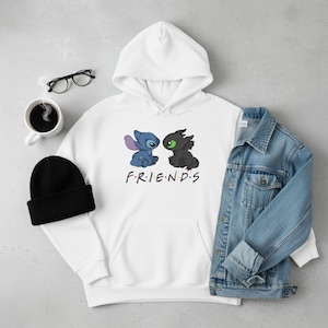 Stitch-Style Alien & Night Fury Friends Hoodie | How to train your dragon Sweatshirt White
