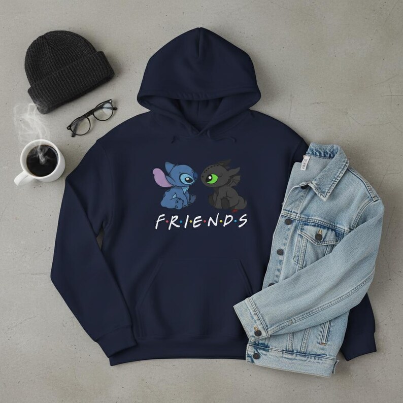 Stitch-Style Alien & Night Fury Friends Hoodie | How to train your dragon Sweatshirt Navy