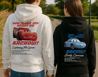 Felpe con cappuccio abbinate Cars: felpe con cappuccio McQueen e Sally, You Make My Heart Go / Felpa con cappuccio di San Valentino