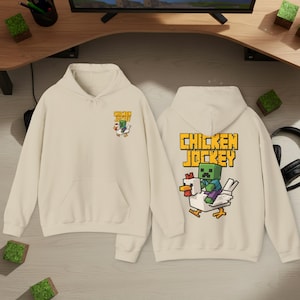 Chicken Jockey Hoodie | Gamer Kapuzenpullover | Lustiger Minecraft Style Pullover | Cooler Videospiel Hoodie