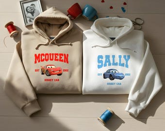 Felpa con cappuccio per coppia McQueen Sally abbinata / Lui / Lei / Felpa con cappuccio / Set partner unisex, stampa Cars