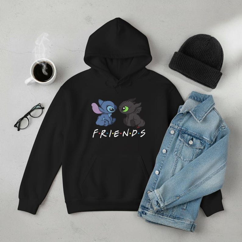 Stitch-Style Alien & Night Fury Friends Hoodie | How to train your dragon Sweatshirt Black