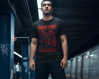 Night Fury | Dark Dragon Graphic T-Shirt | Red & Black Streetwear Tee | Fantasy Gamer Shirt | Unisex