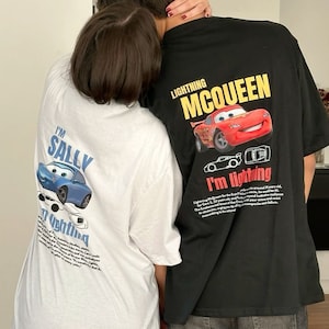 Cars Matching Oversized Shirt, L. Mcqueen and Sally Couple Oversized T-shirt, Kachow L. Mcqueen, Im Lightning Sally Cars Shirt
