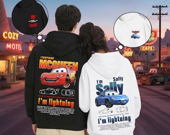 Lightning McQueen Sally Couple Hoodie Cars Inspired Matching Cartoon Love Gift Unisex  Streetwear