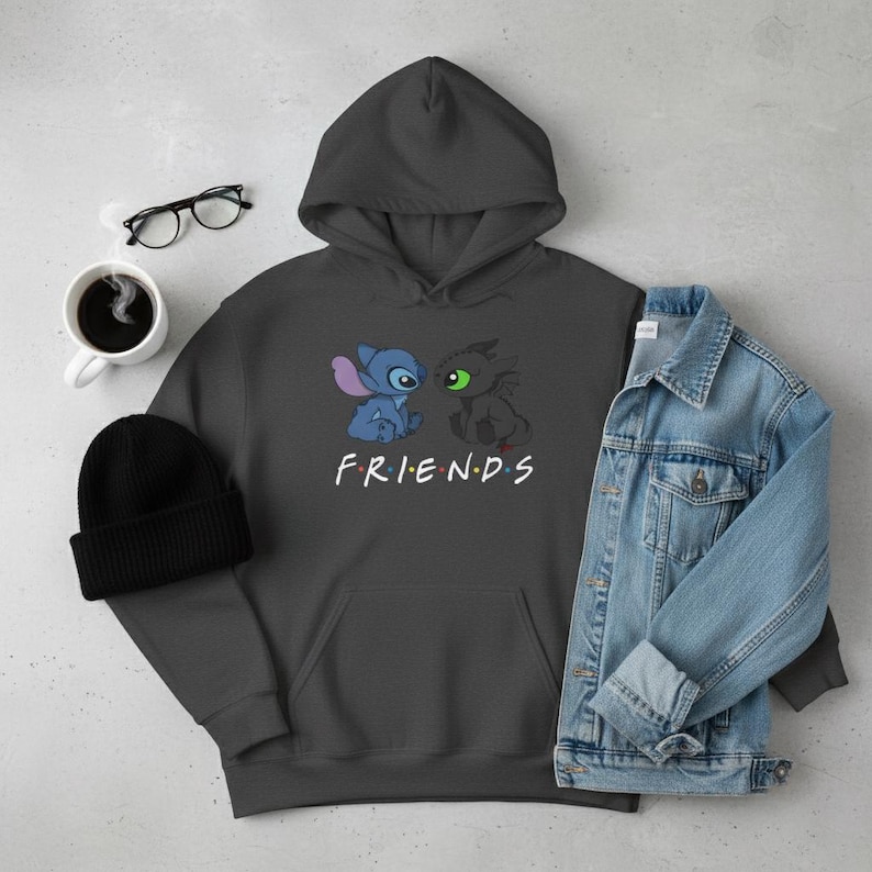 Stitch-Style Alien & Night Fury Friends Hoodie | How to train your dragon Sweatshirt Dark Heather