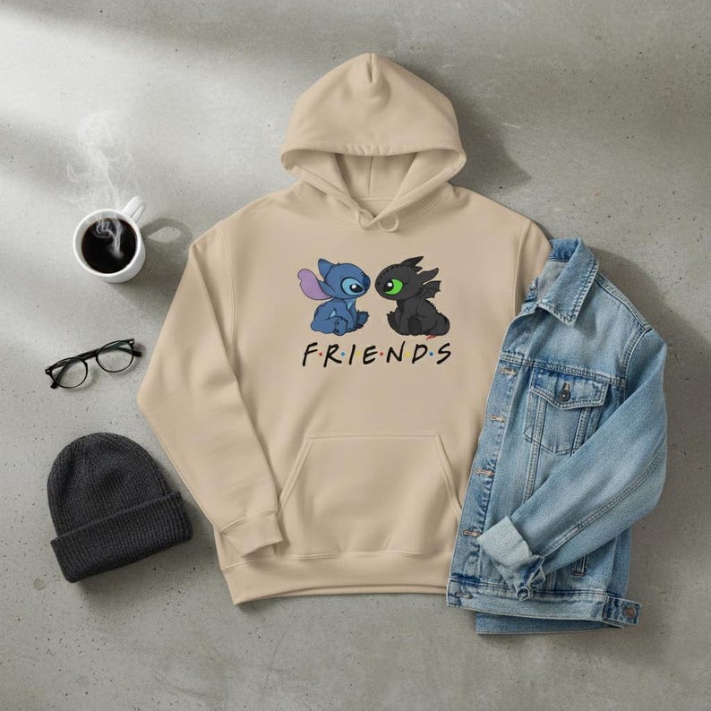 Stitch-Style Alien & Night Fury Friends Hoodie | How to train your dragon Sweatshirt Sand