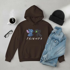 Stitch-Style Alien & Night Fury Friends Hoodie | How to train your dragon Sweatshirt Dark Chocolate