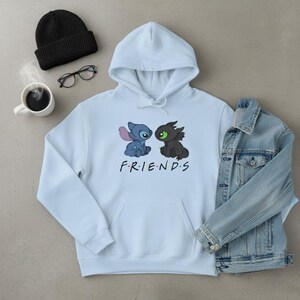 Stitch-Style Alien & Night Fury Friends Hoodie | How to train your dragon Sweatshirt Light Blue