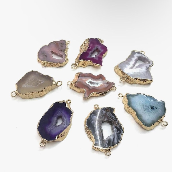 Gold Plated Agate Geode Connector Charms - DIY Journal Supplies