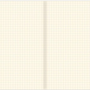 May include: Open notebook with cream-colored pages and a grid pattern. The notebook is open, revealing two facing pages. The grid lines are a light blue color. The notebook has a rounded edge.