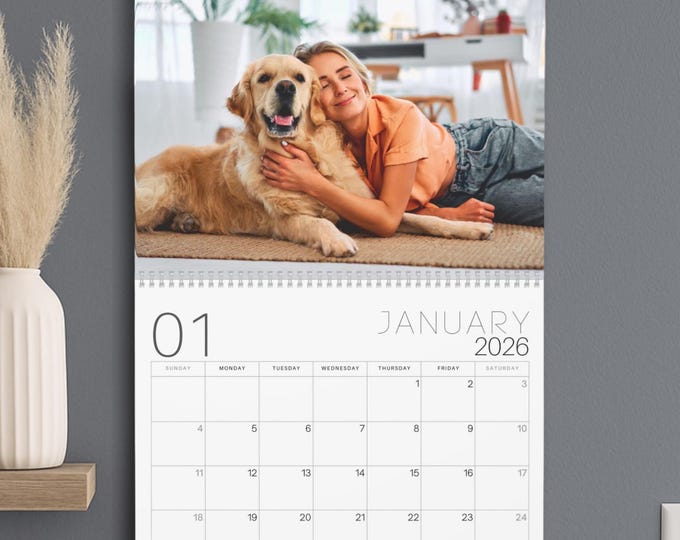 2026 to 2027 Personalized 12-Photo Wall Calendar Custom Design Pet,Family Memorial, Special Pictures Gift, Spanish option, Start any month