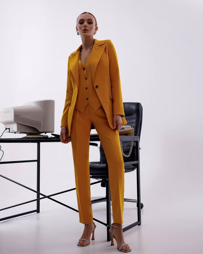 Classic Blue Suit for Women | Tailored Blazer 3-piece suit | Blazer and Vest Suit Combo, Stylish Formal Suit for Office or Casual Events