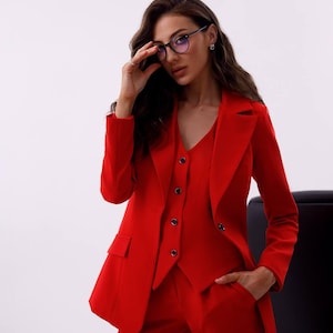 Classic Blue Suit for Women | Tailored Blazer 3-piece suit | Blazer and Vest Suit Combo, Stylish Formal Suit for Office or Casual Events