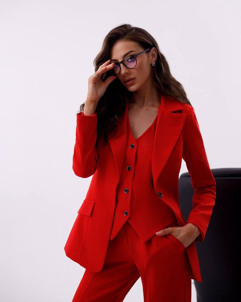 Classic Blue Suit for Women | Tailored Blazer 3-piece suit | Blazer and Vest Suit Combo, Stylish Formal Suit for Office or Casual Events