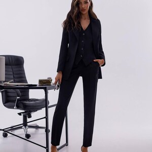 Classic Blue Suit for Women | Tailored Blazer 3-piece suit | Blazer and Vest Suit Combo, Stylish Formal Suit for Office or Casual Events