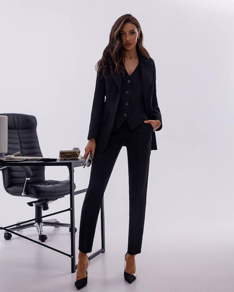 Classic Blue Suit for Women | Tailored Blazer 3-piece suit | Blazer and Vest Suit Combo, Stylish Formal Suit for Office or Casual Events