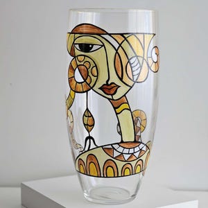 Hand-Painted Decorative Glass Vase – &quot;Portrait of Milady&quot; - 15&quot; (38 cm)